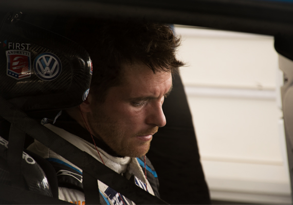 Scott Speed prepares for a run in his Volkswagen Beetle GRC at the Bushy Park Circuit in Barbados