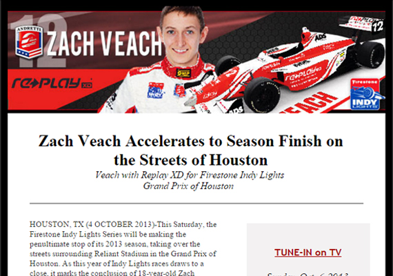 Press Release for Indy Lights driver, Zach Veach